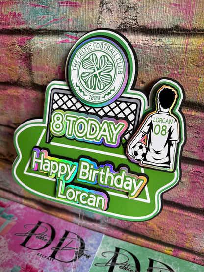 Personalised Football Cake Topper – Football Pitch Birthday Cake Decoration – Any Name & Age