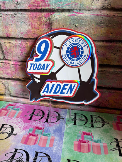Personalised Football Cake Topper – Football Pitch Birthday Cake Decoration – Any Name & Age