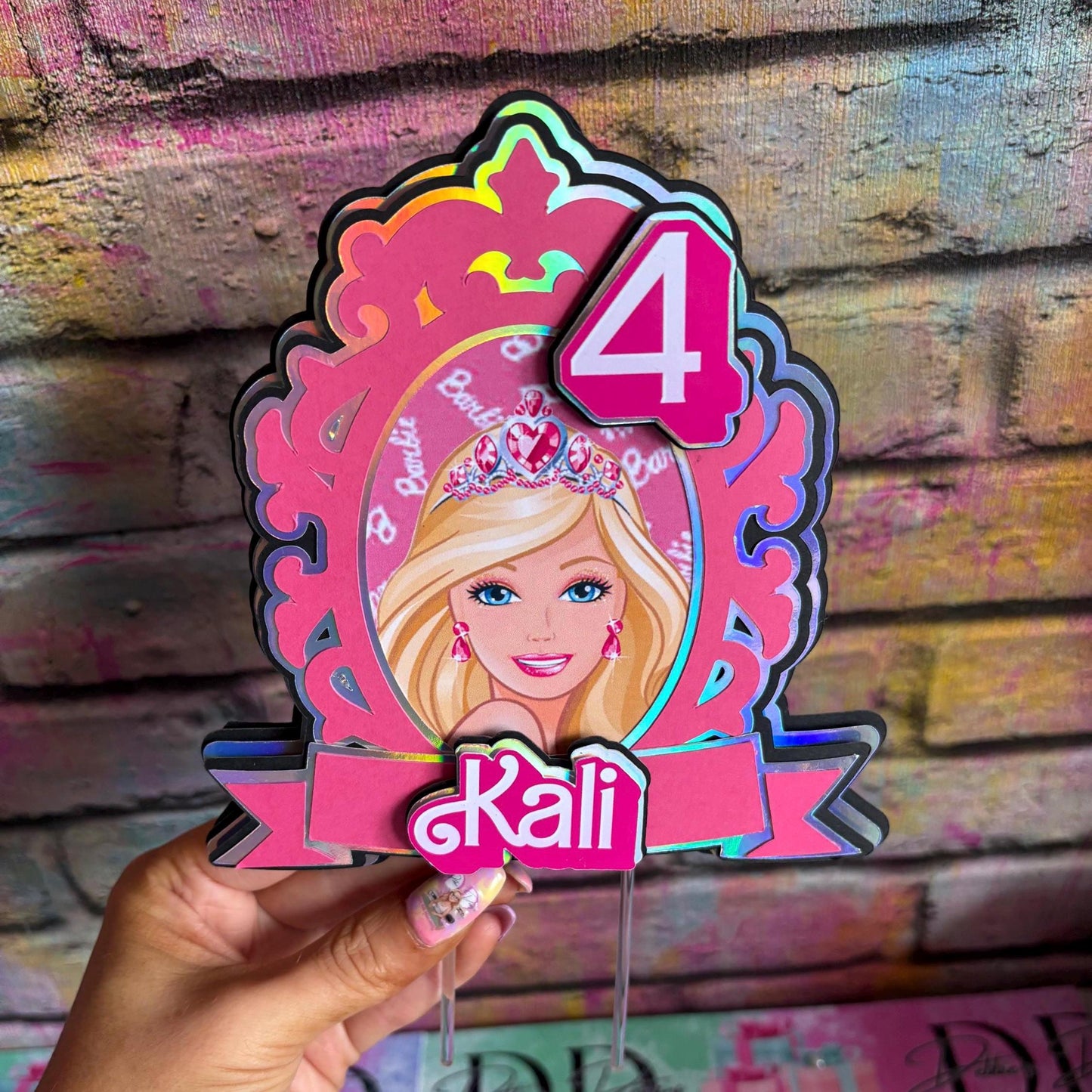 Pink Doll Cake Topper – Fashion Doll Birthday Cake Decoration – Personalised Name & Age