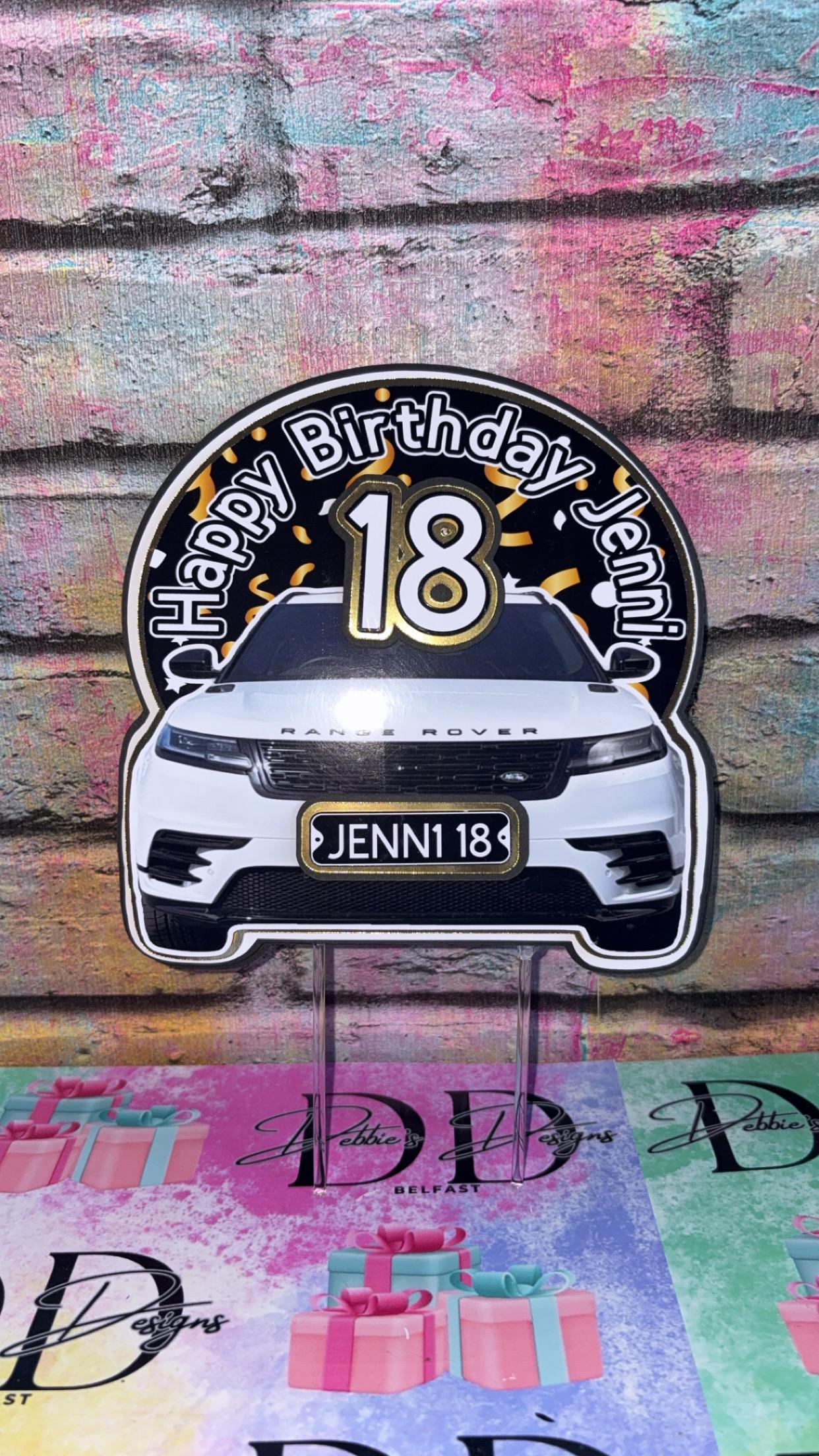 Personalised Range Rover Cake Topper – Luxury Car Birthday Cake Decoration – Any Name & Age
