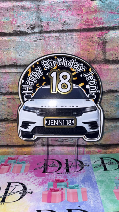 Personalised Range Rover Cake Topper – Luxury Car Birthday Cake Decoration – Any Name & Age