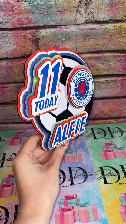 Personalised Football Cake Topper – Red, White & Blue – Any Name & Age