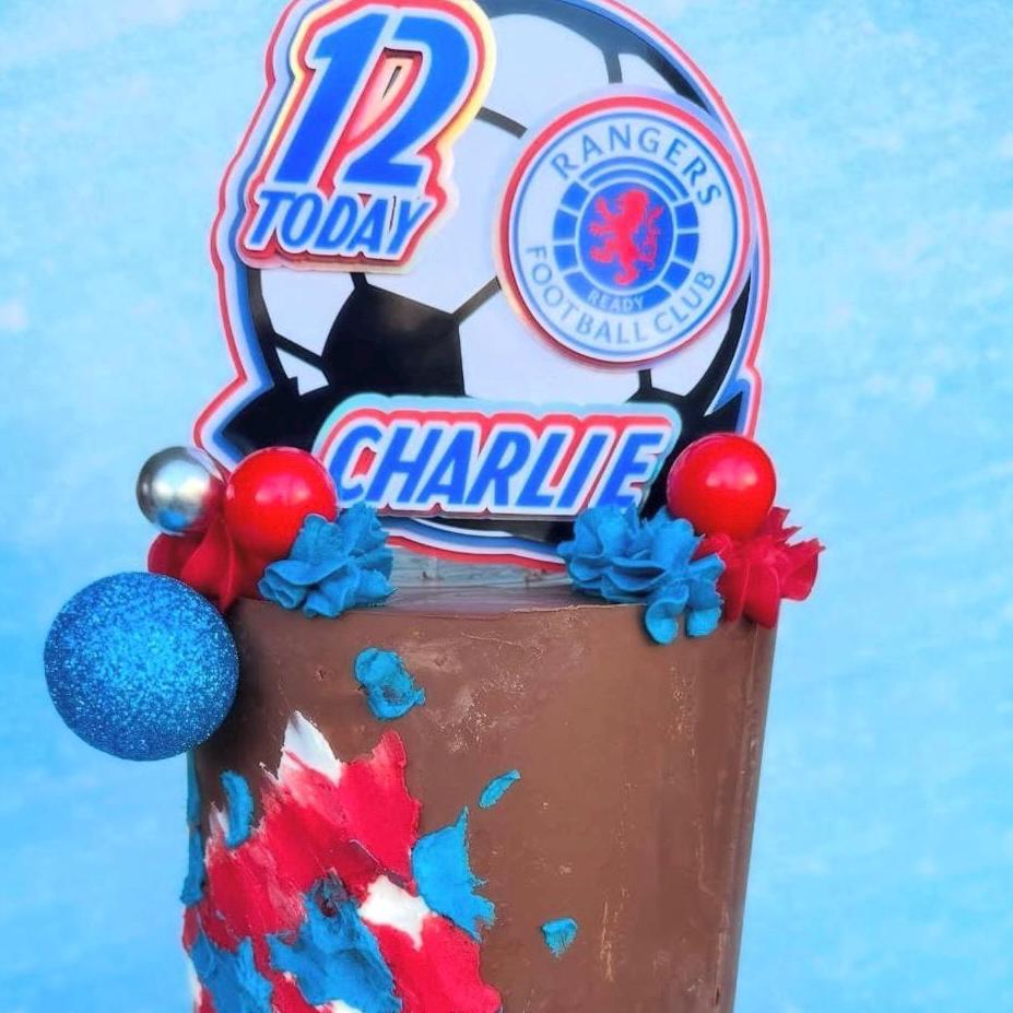 Personalised Football Cake Topper – Red, White & Blue – Any Name & Age