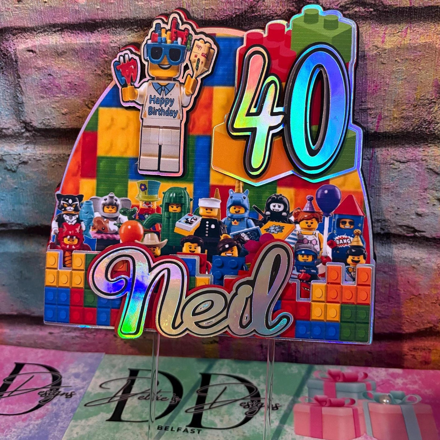Building Blocks Cake Topper – Brick Theme Birthday Cake Decoration – Personalised Name & Age