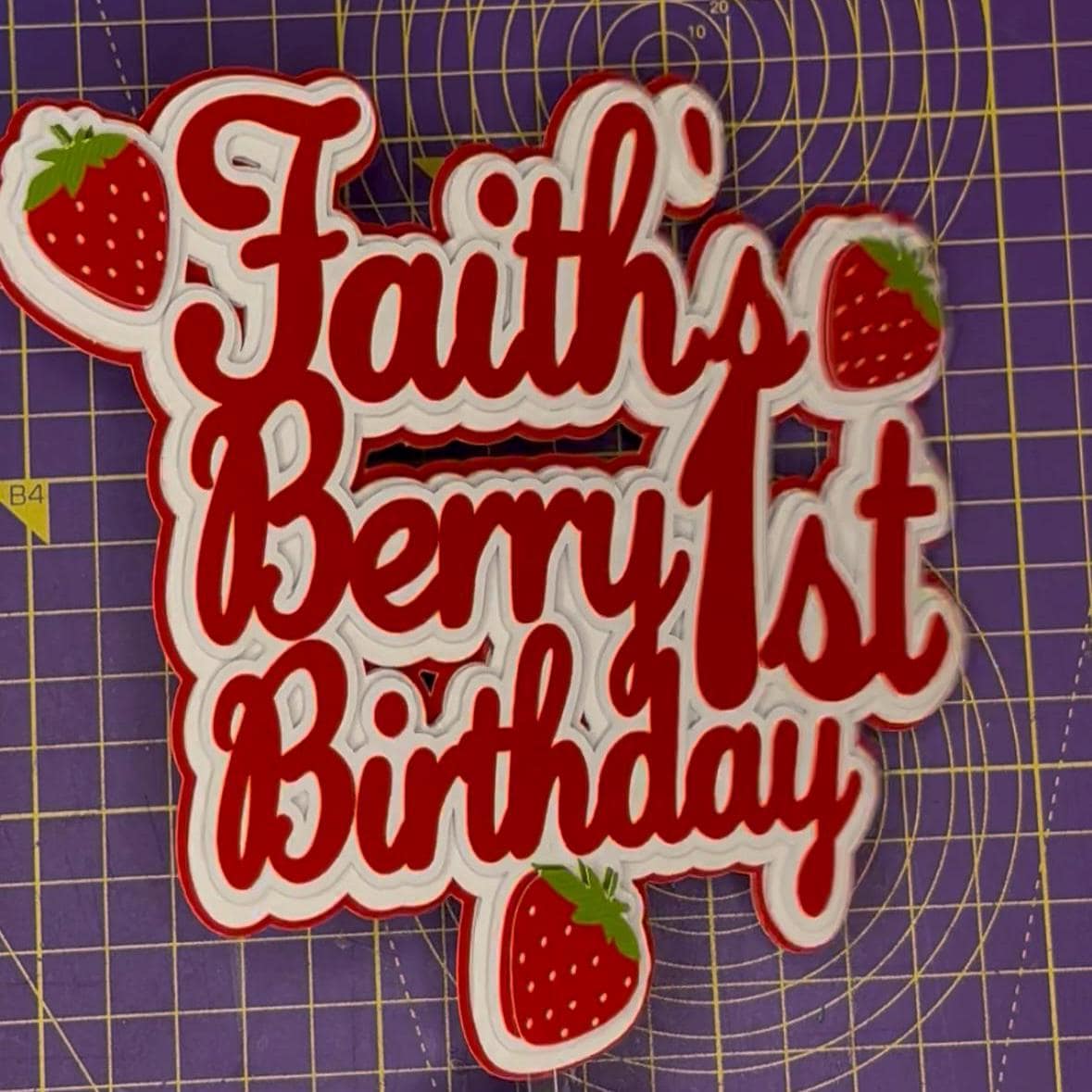 Berry First Birthday Cake Topper – Personalised Strawberry 1st Birthday Decoration