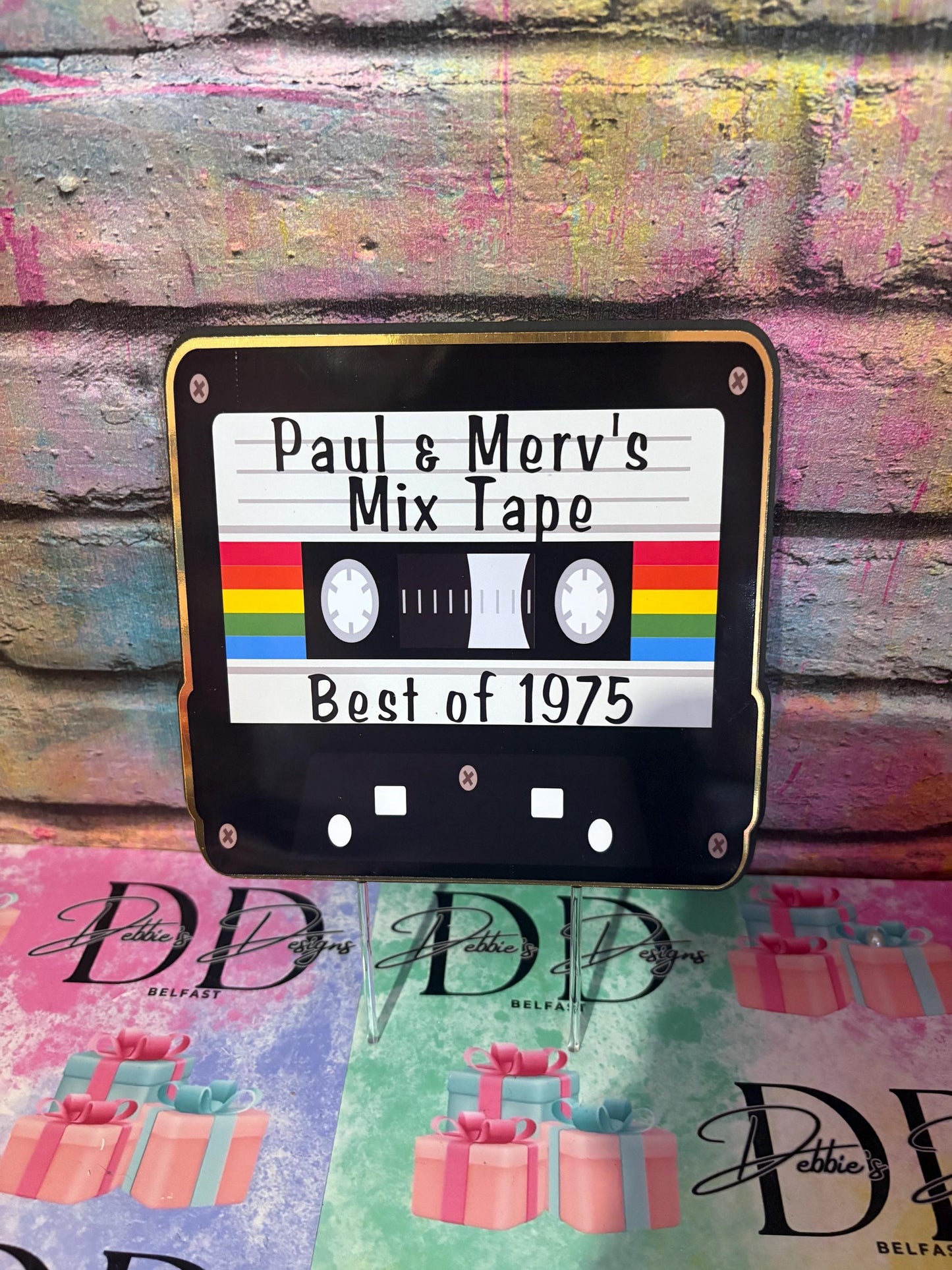 Retro Tape Cake Topper – Cassette Tape Birthday Cake Decoration – 80s 90s Retro Party Topper