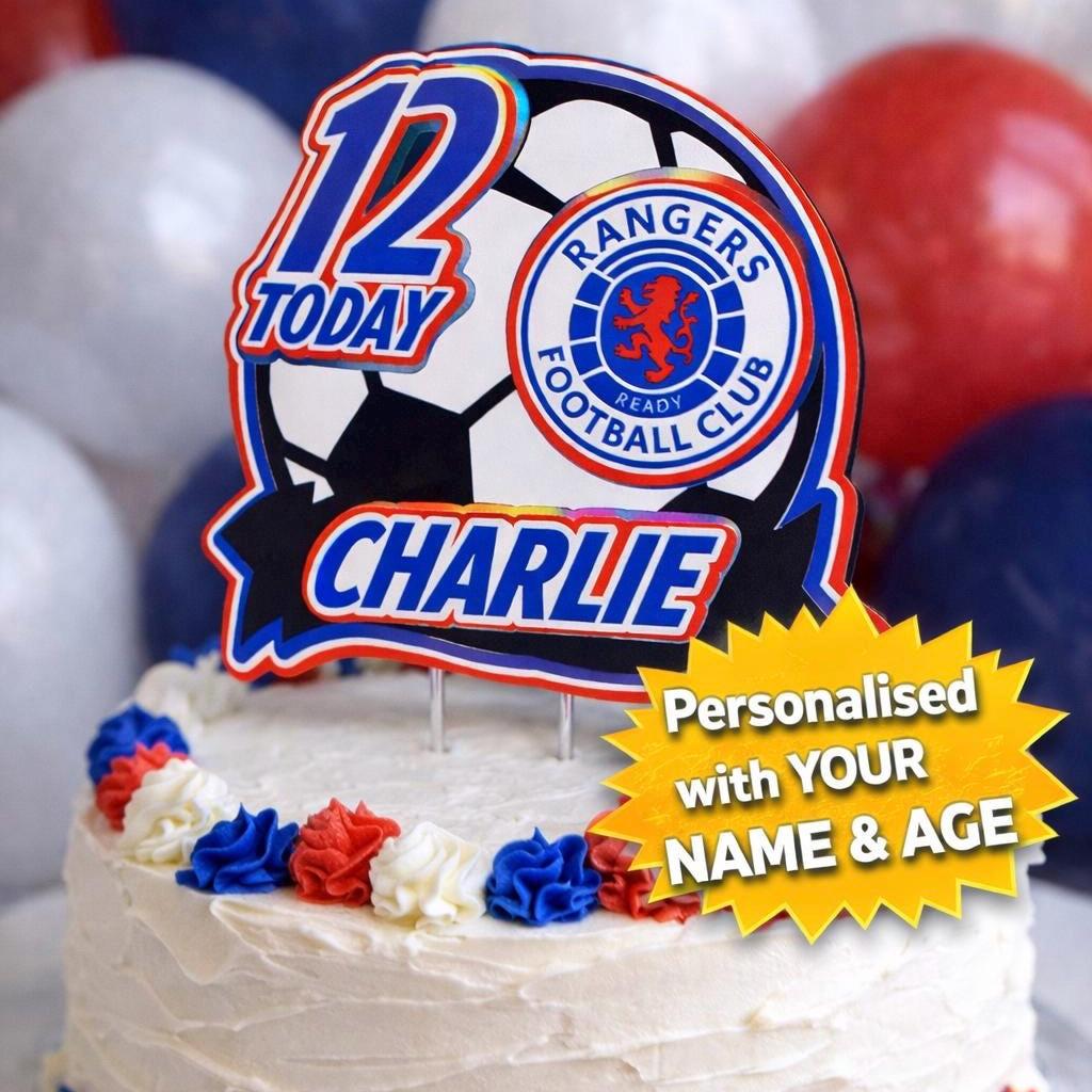 Personalised Football Cake Topper – Red, White & Blue – Any Name & Age