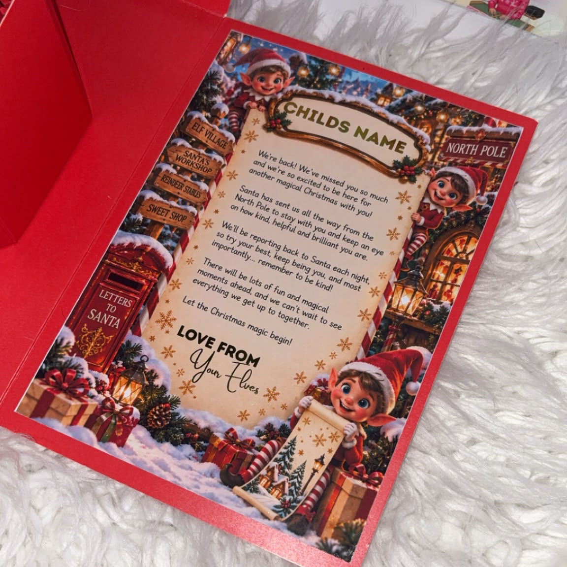 a red box with a picture of a child's name