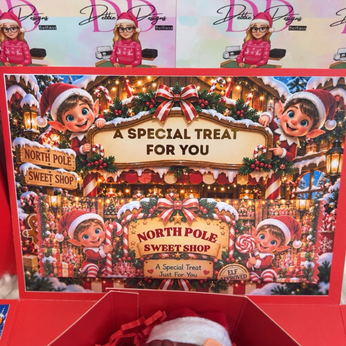 a box with a stuffed toy inside
