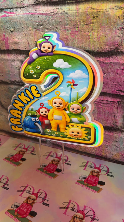 Kids TV Character Number Cake Topper – Colourful Birthday Cake Decoration – Personalised Name & Age