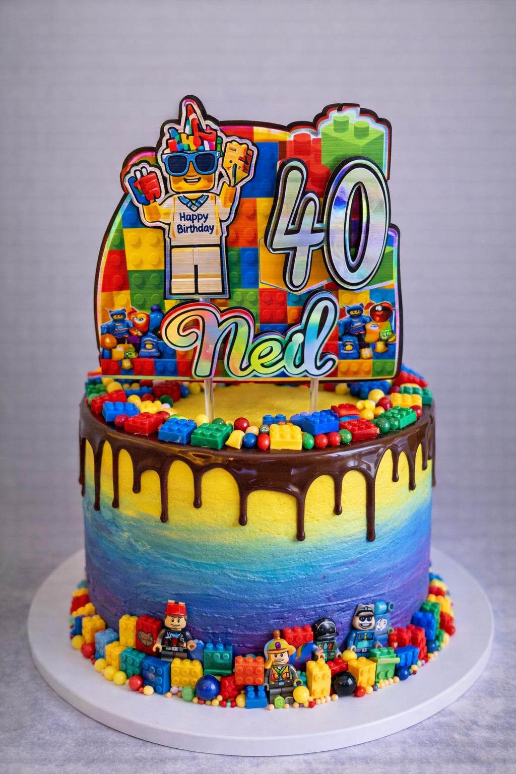 Building Blocks Cake Topper – Brick Theme Birthday Cake Decoration – Personalised Name & Age