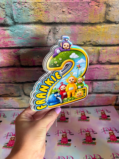 Kids TV Character Number Cake Topper – Colourful Birthday Cake Decoration – Personalised Name & Age