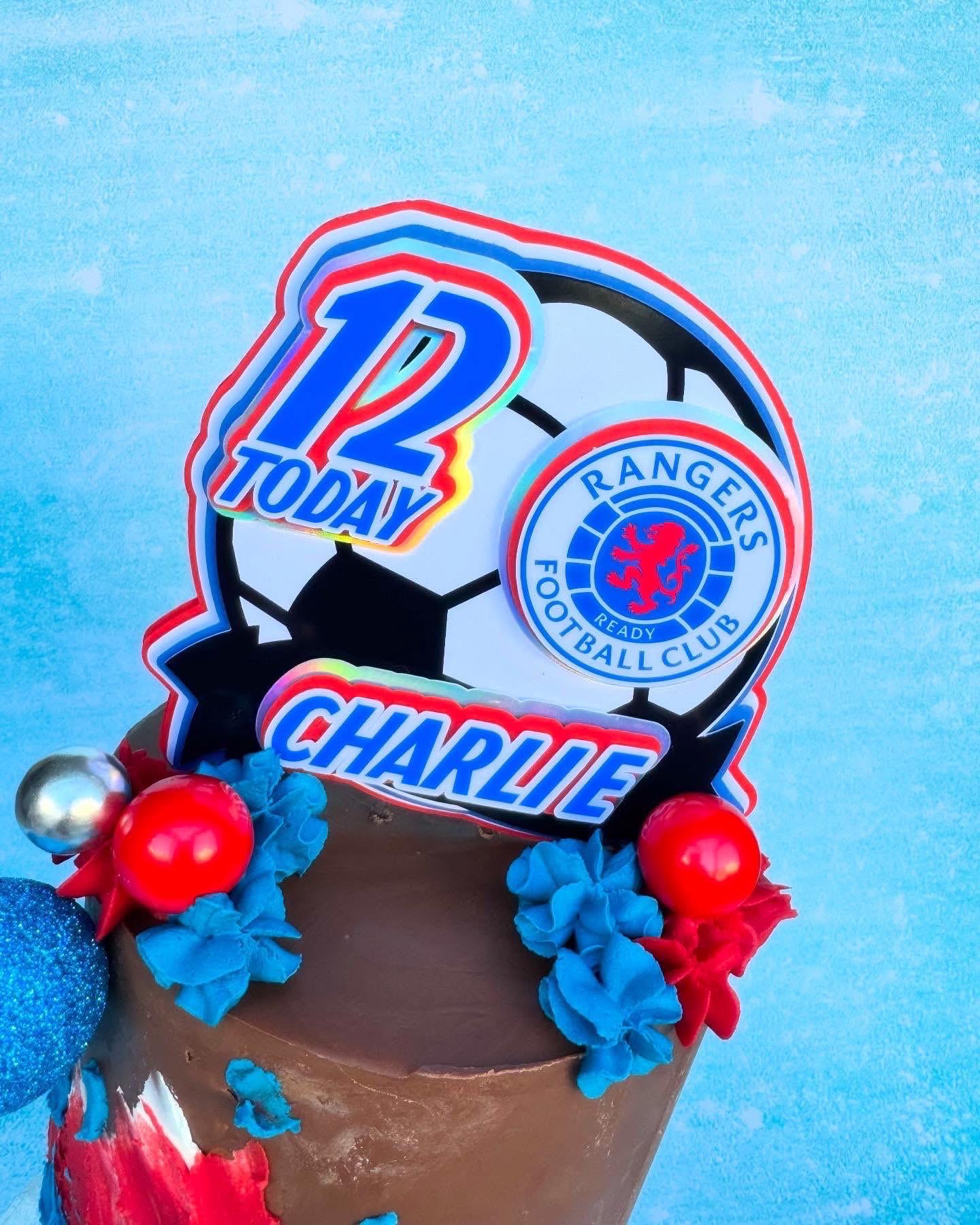 Personalised Football Cake Topper – Red, White & Blue – Any Name & Age