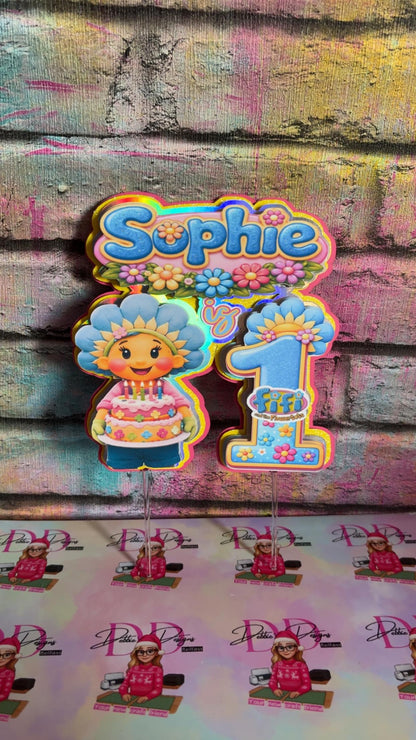 Fi Fi Inspired Cake Topper – Personalised Flower Garden Birthday Cake Decoration