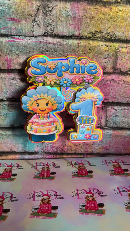 Fi Fi Inspired Cake Topper – Personalised Flower Garden Birthday Cake Decoration