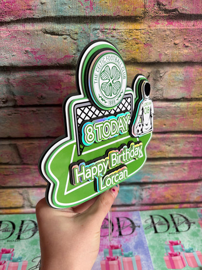 Personalised Football Cake Topper – Football Pitch Birthday Cake Decoration – Any Name & Age