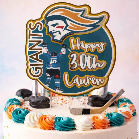 Ice Hockey Cake Topper – Hockey Fan Birthday Cake Decoration – Personalised Name & Age