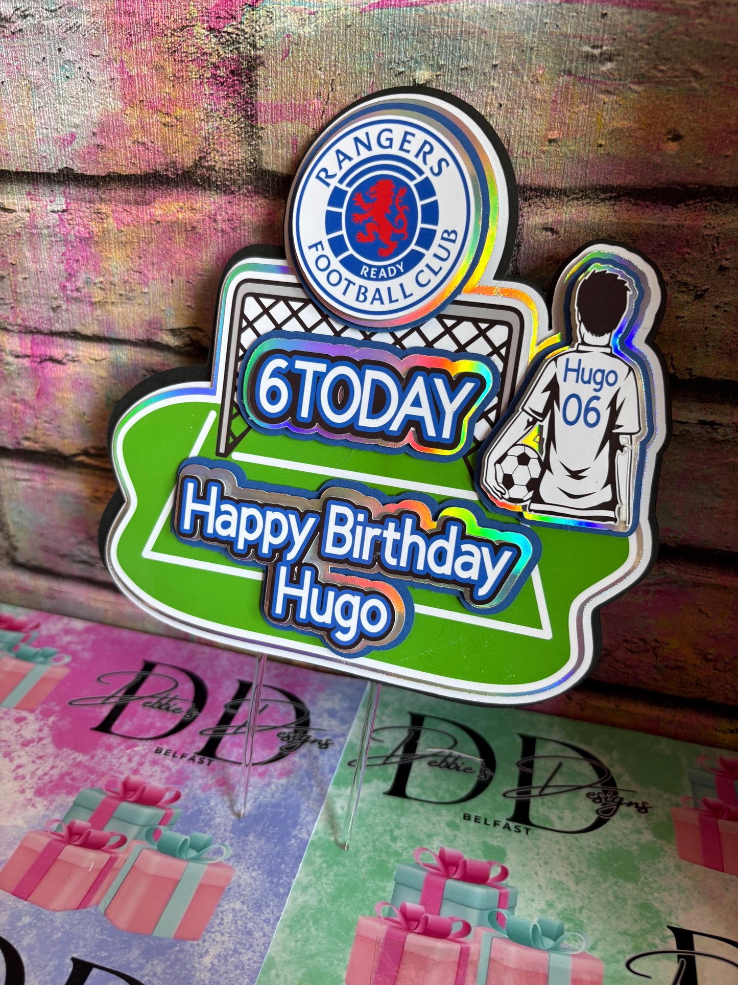 Personalised Football Cake Topper – Football Pitch Birthday Cake Decoration – Any Name & Age