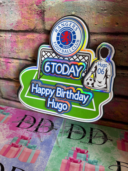 Personalised Football Cake Topper – Football Pitch Birthday Cake Decoration – Any Name & Age