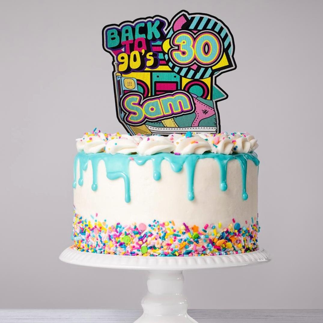 Back to the 90s Cake Topper – 90s Vibes Birthday Cake Decoration – Retro 90s Party Topper