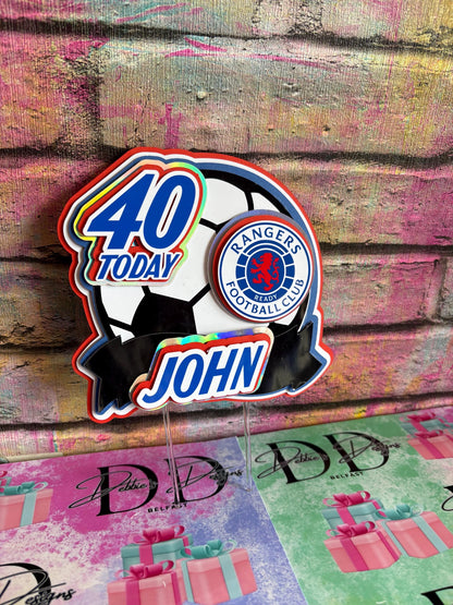 Personalised Football Cake Topper – Red, White & Blue – Any Name & Age