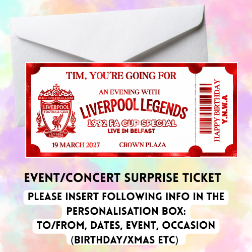 a white envelope with red and white ticket