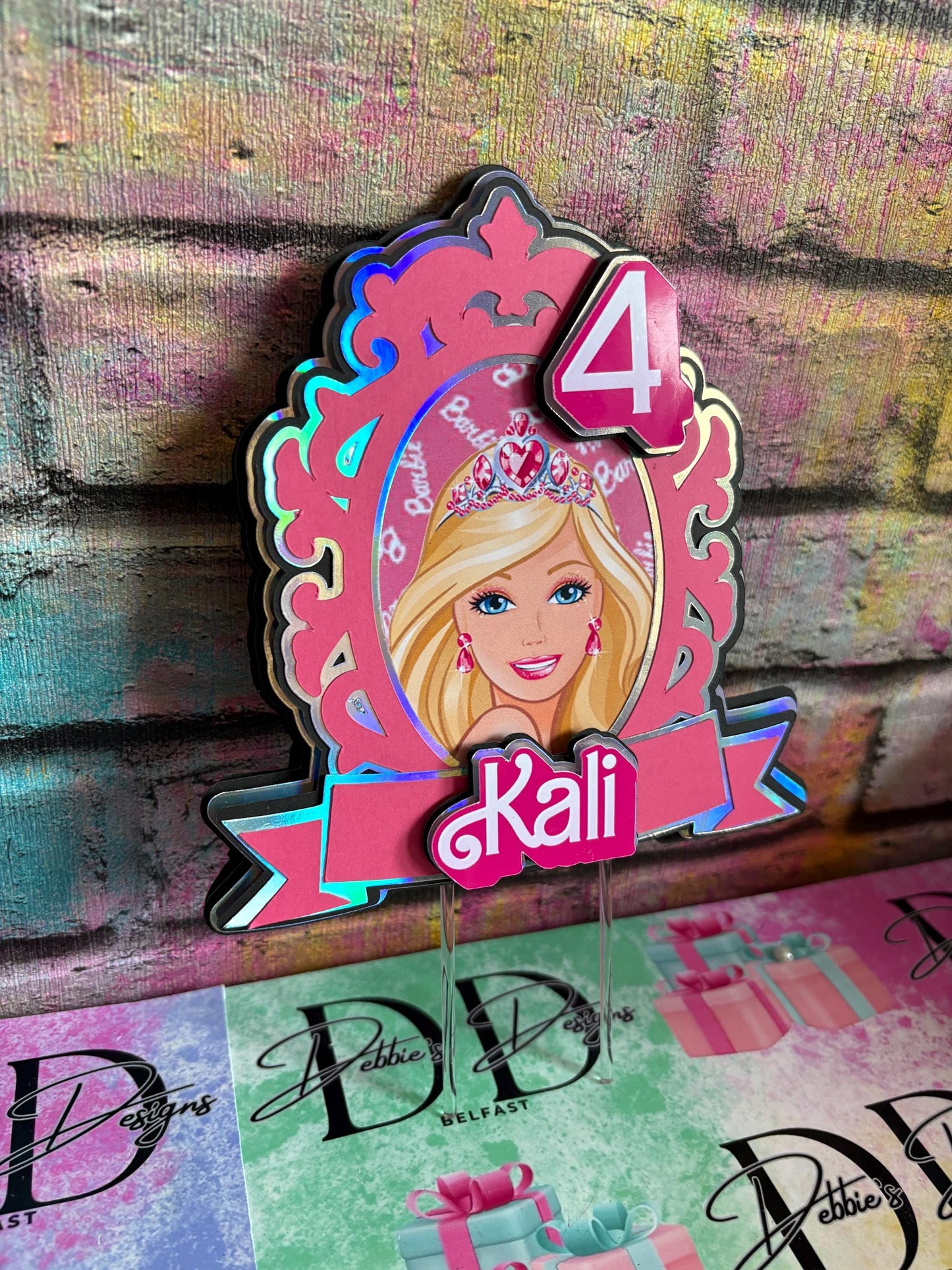 Pink Doll Cake Topper – Fashion Doll Birthday Cake Decoration – Personalised Name & Age