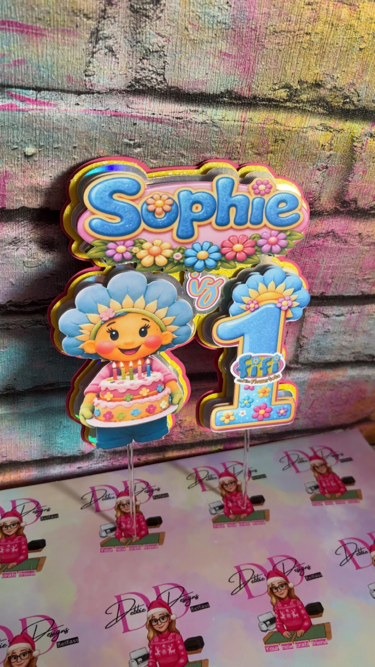 Fi Fi Inspired Cake Topper – Personalised Flower Garden Birthday Cake Decoration