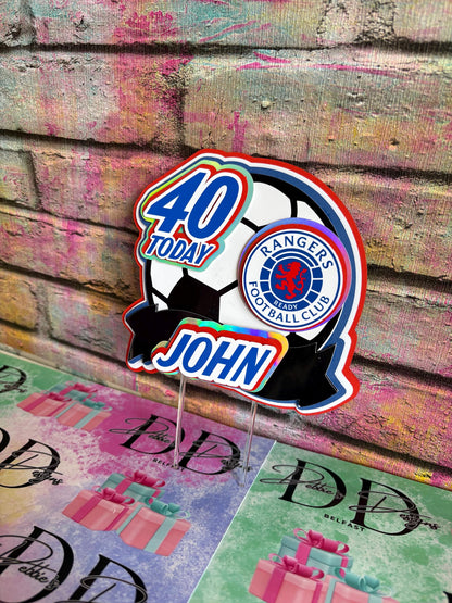 Personalised Football Cake Topper – Football Pitch Birthday Cake Decoration – Any Name & Age