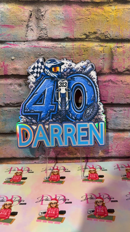 Personalised Motocross Cake Topper – Dirt Bike Birthday Cake Decoration – Any Name & Age