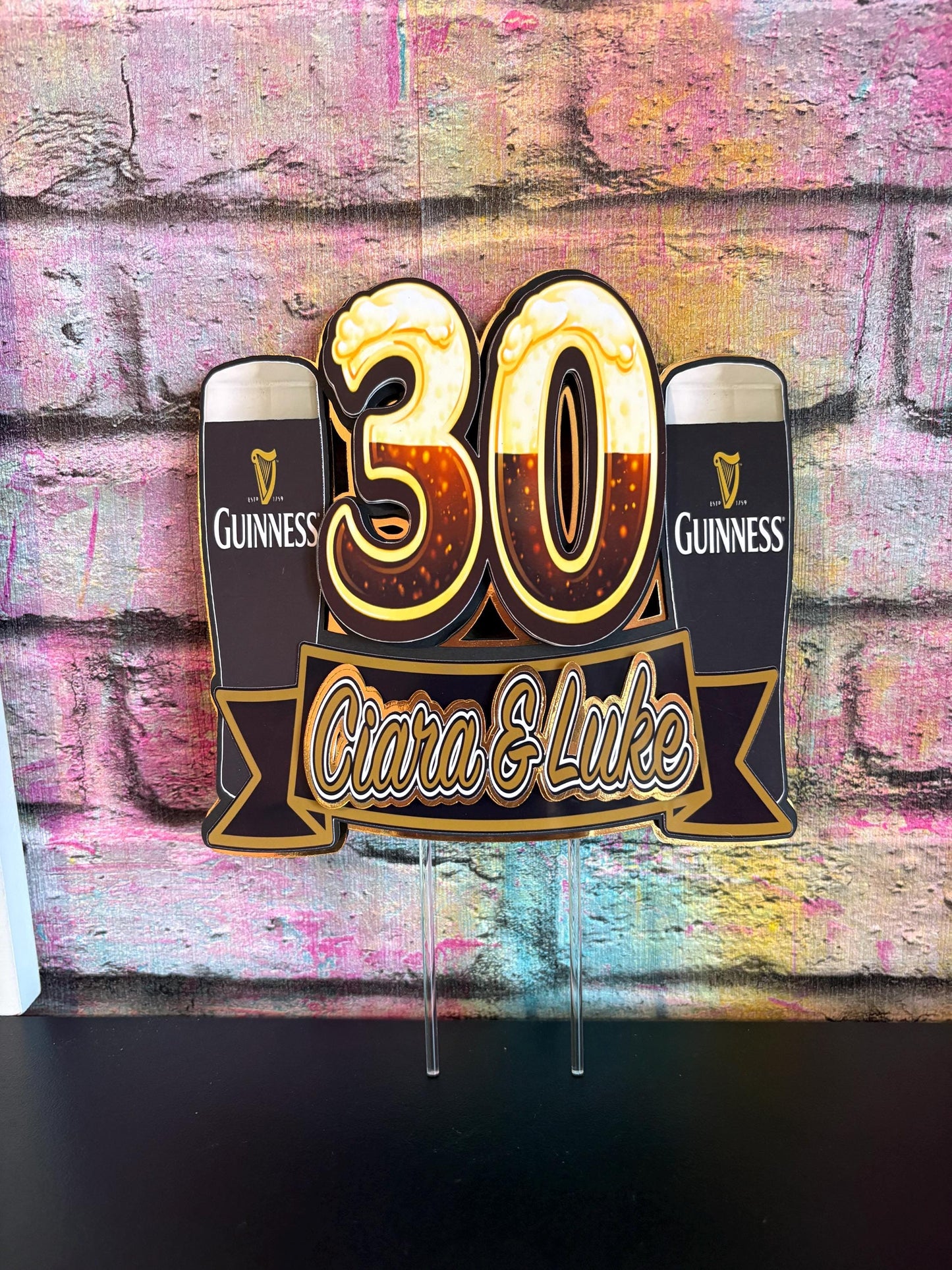Personalised Stout Birthday Topper | Custom Name & Age | Beer Theme Party Cake Decoration | Joint birthday
