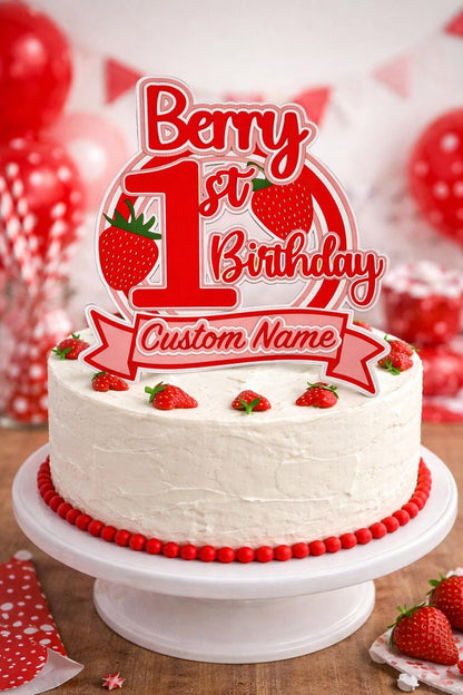 Personalised Strawberry Berry First Birthday Cake Topper | Berry First Birthday Decor