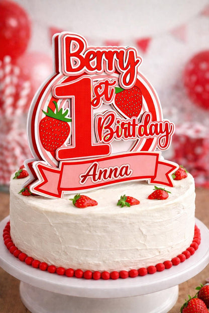 Personalised Strawberry Berry First Birthday Cake Topper | Berry First Birthday Decor