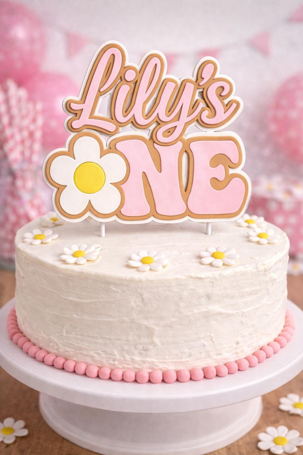 Personalised Daisy "ONE" Cake Topper | Floral First Birthday Decoration