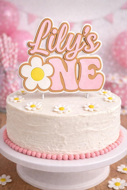 Personalised Daisy "ONE" Cake Topper | Floral First Birthday Decoration