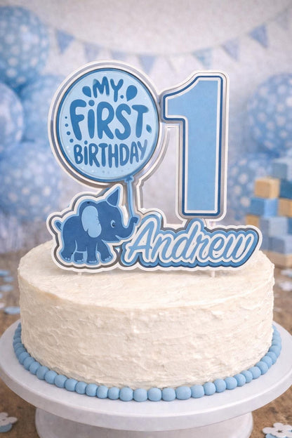 Personalized Elephant First Birthday Cake Topper | Custom Name Baby Celebration