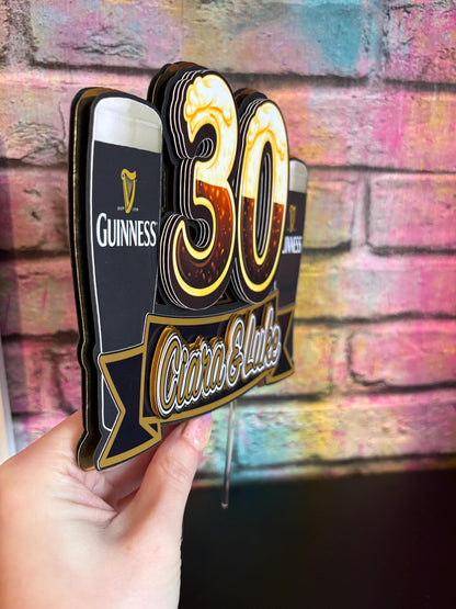 Personalised Stout Birthday Topper | Custom Name & Age | Beer Theme Party Cake Decoration | Joint birthday