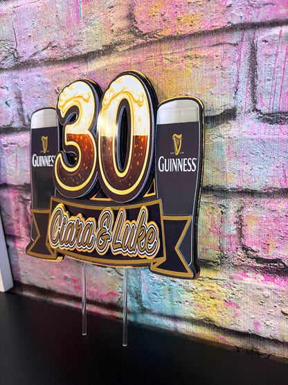Personalised Stout Birthday Topper | Custom Name & Age | Beer Theme Party Cake Decoration | Joint birthday