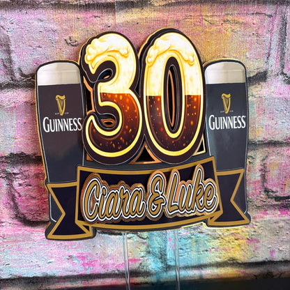 Personalised Stout Birthday Topper | Custom Name & Age | Beer Theme Party Cake Decoration | Joint birthday