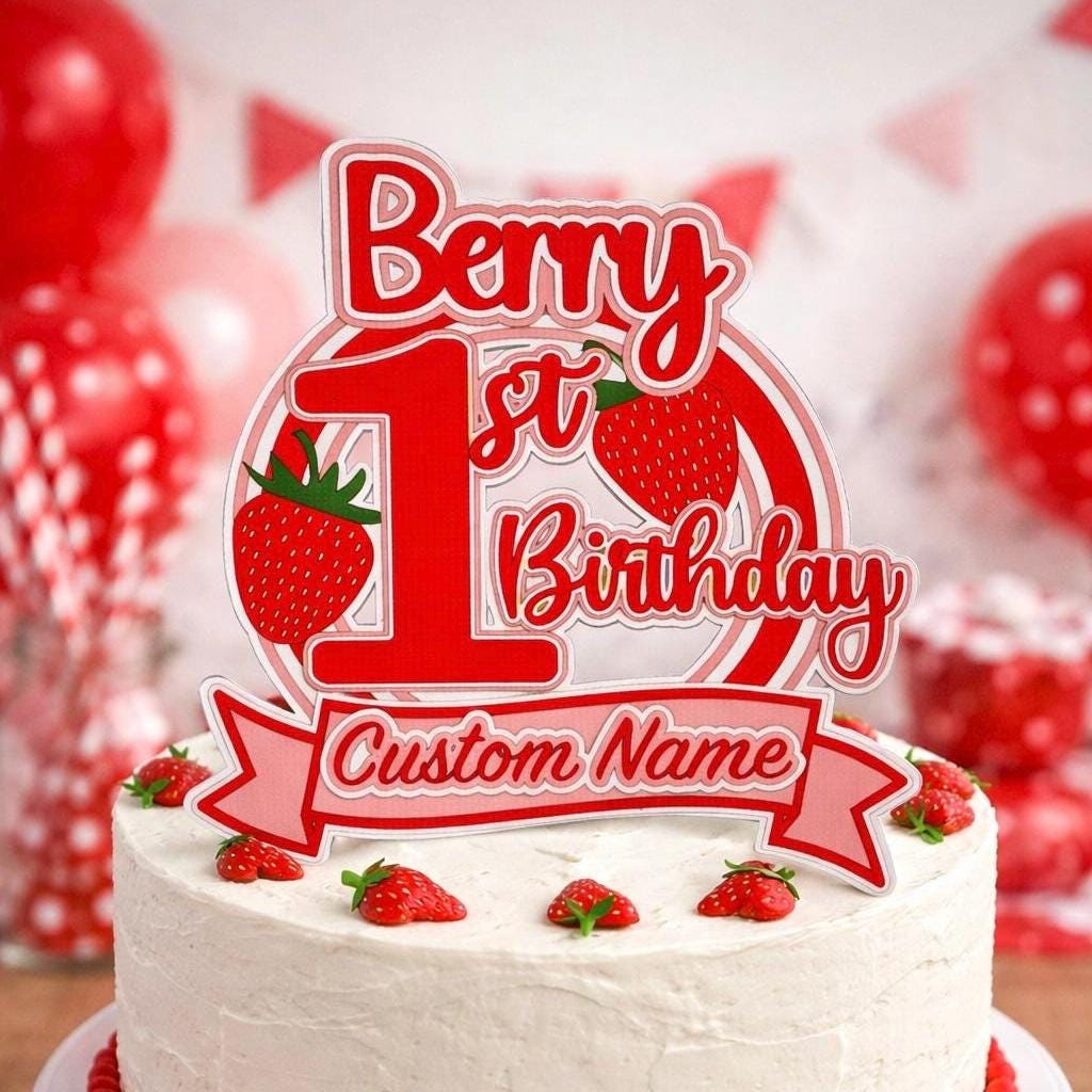 Personalised Strawberry Berry First Birthday Cake Topper | Berry First Birthday Decor