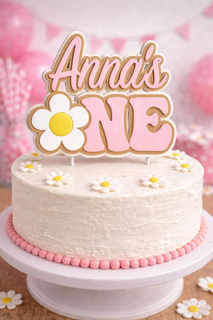 Personalised Daisy "ONE" Cake Topper | Floral First Birthday Decoration