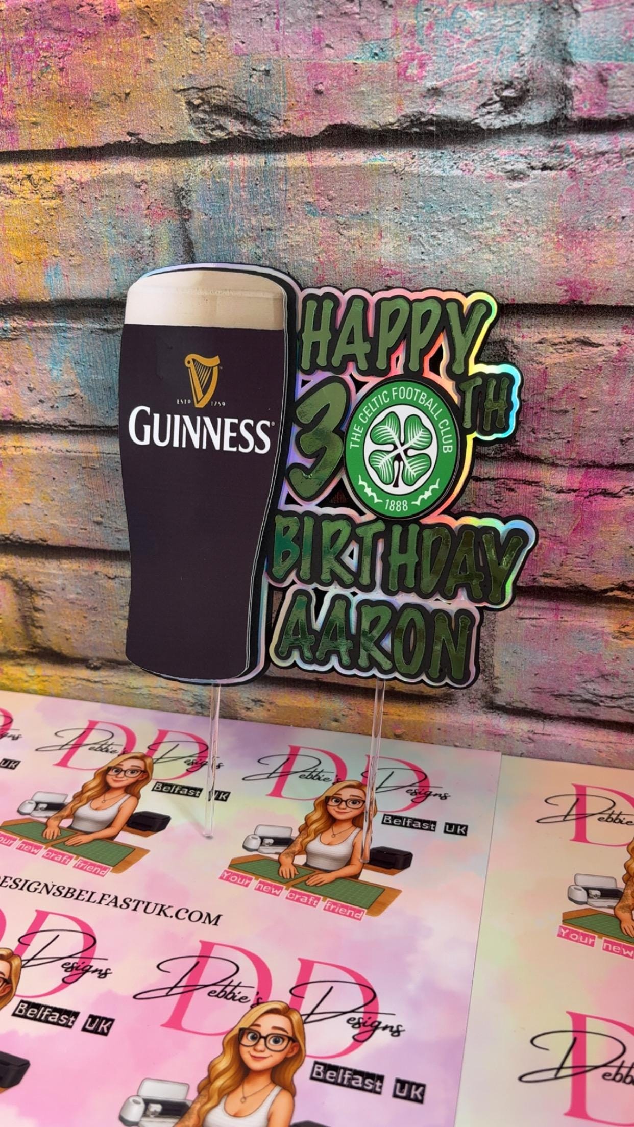 Male football & beer/stout cake topper - 20th, 30th, 40th, 50th, 60th Birthday for him.