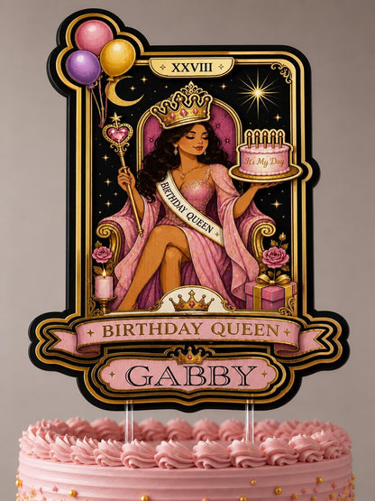Personalised Birthday Queen Cake Topper, Pink Gold Custom Name Decoration