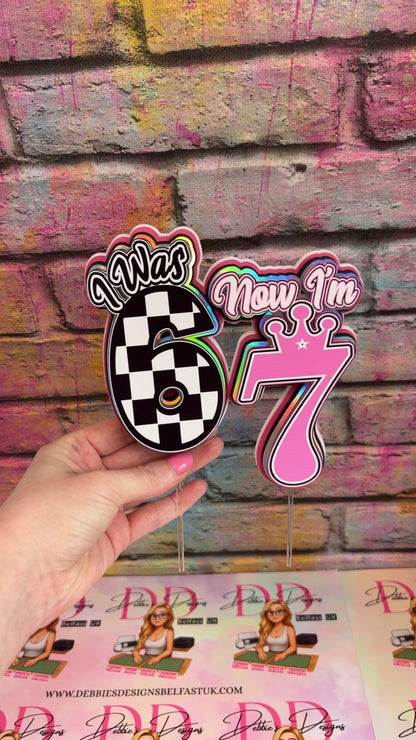 I was 6, Now I’m 7 Cake Topper - Girls 7th Birthday