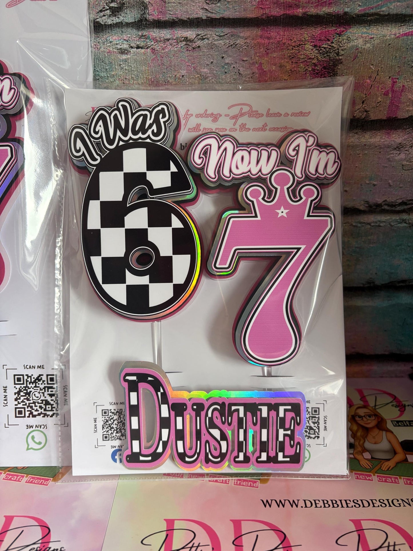 I was 6, Now I’m 7 Cake Topper - Girls 7th Birthday
