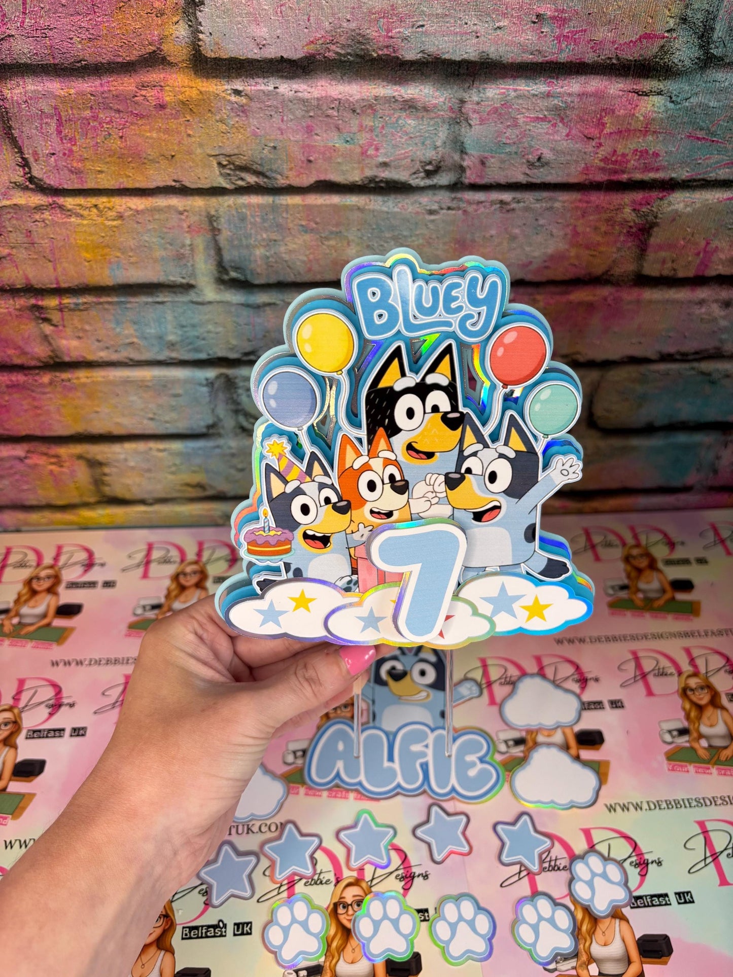 Blue Puppy Inspired Cake Topper Personalised | Any Name & Age Birthday Decoration