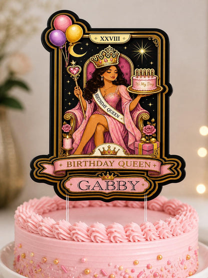 Personalised Birthday Queen Cake Topper, Pink Gold Custom Name Decoration