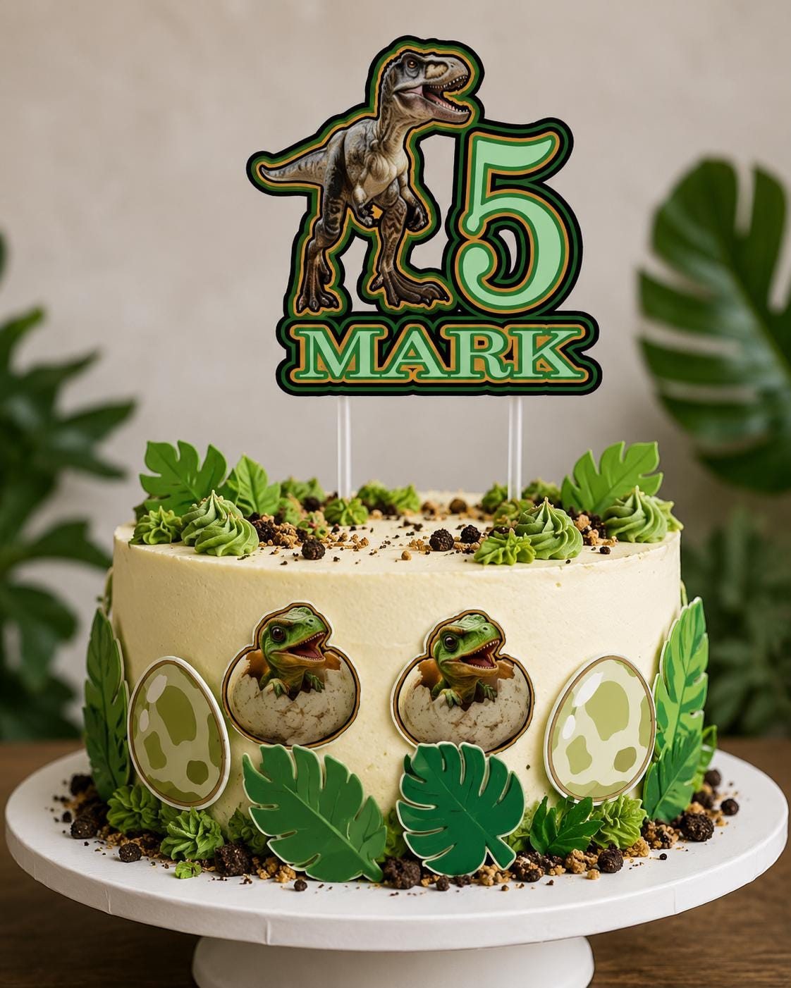 Dinosaur Cake Topper Set | Personalised Dino Birthday Cake Decorations | Jurassic Theme Cake Topper | Custom Name & Age | Dinosaur Party