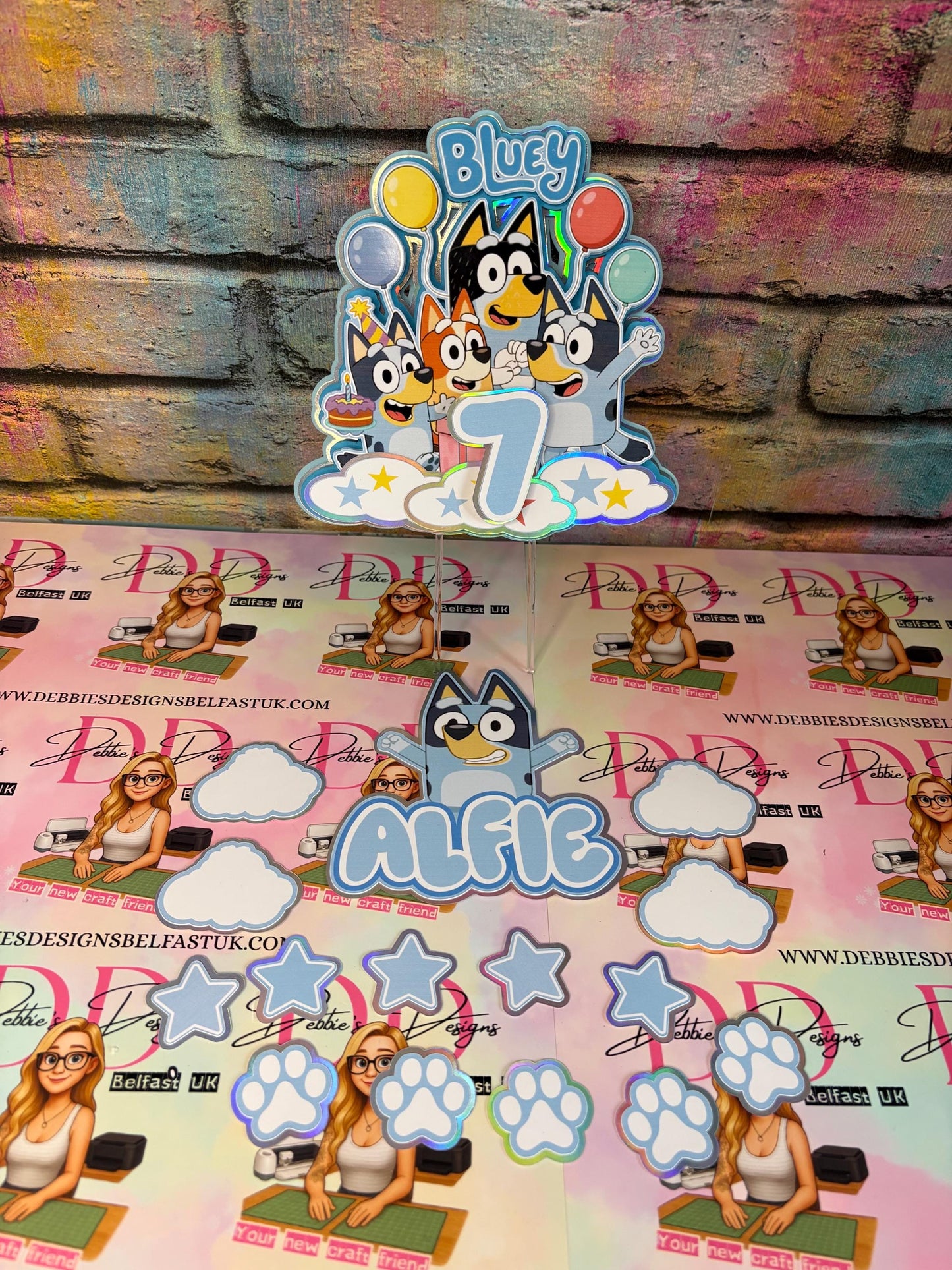 Blue Puppy Inspired Cake Topper Personalised | Any Name & Age Birthday Decoration