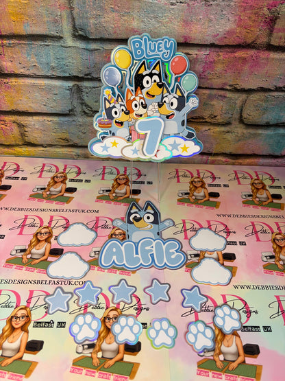 Blue Puppy Inspired Cake Topper Personalised | Any Name & Age Birthday Decoration